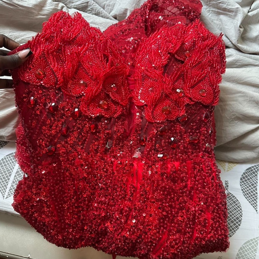 Red Beaded Prom Dress